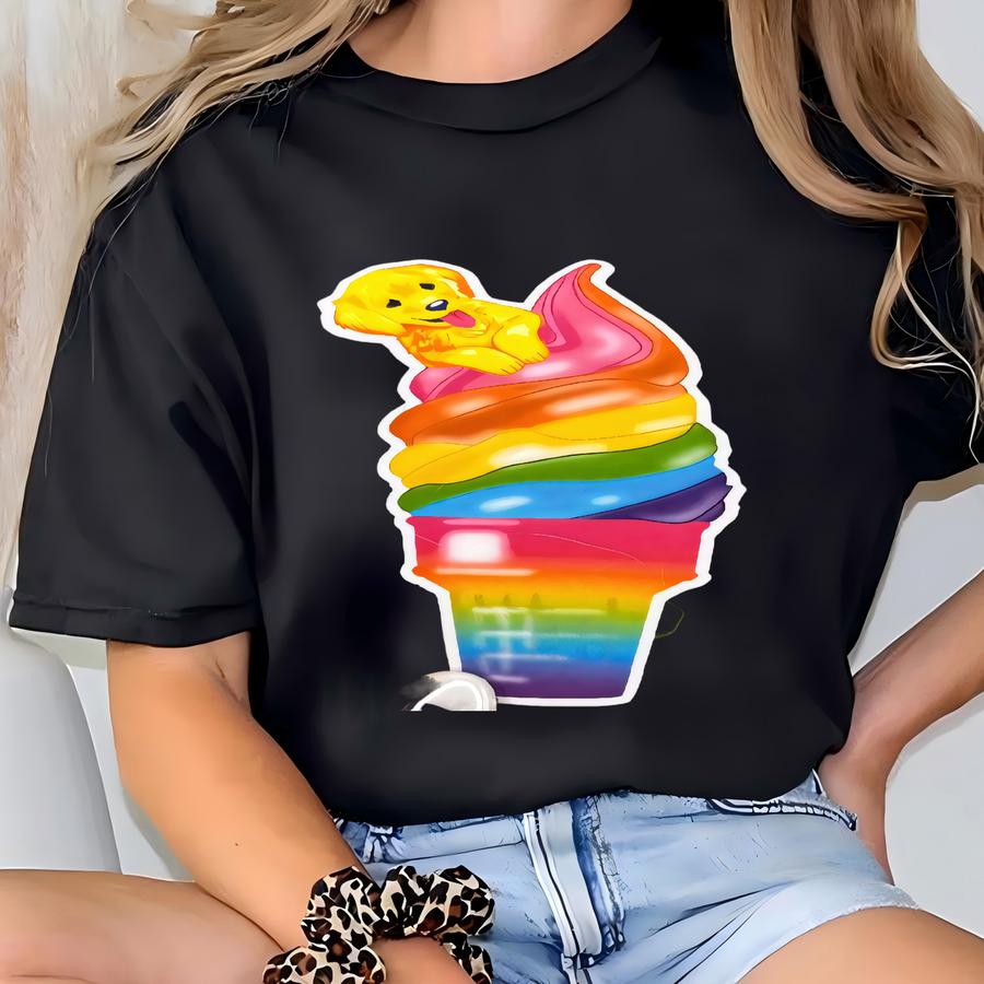 Golden Dog Rainbow Ice Cream Cone Sticker | Golden Dog Rainbow Ice Cream Cone | Vintage Rainbow Sticker | Kindle Sticker T-shirt