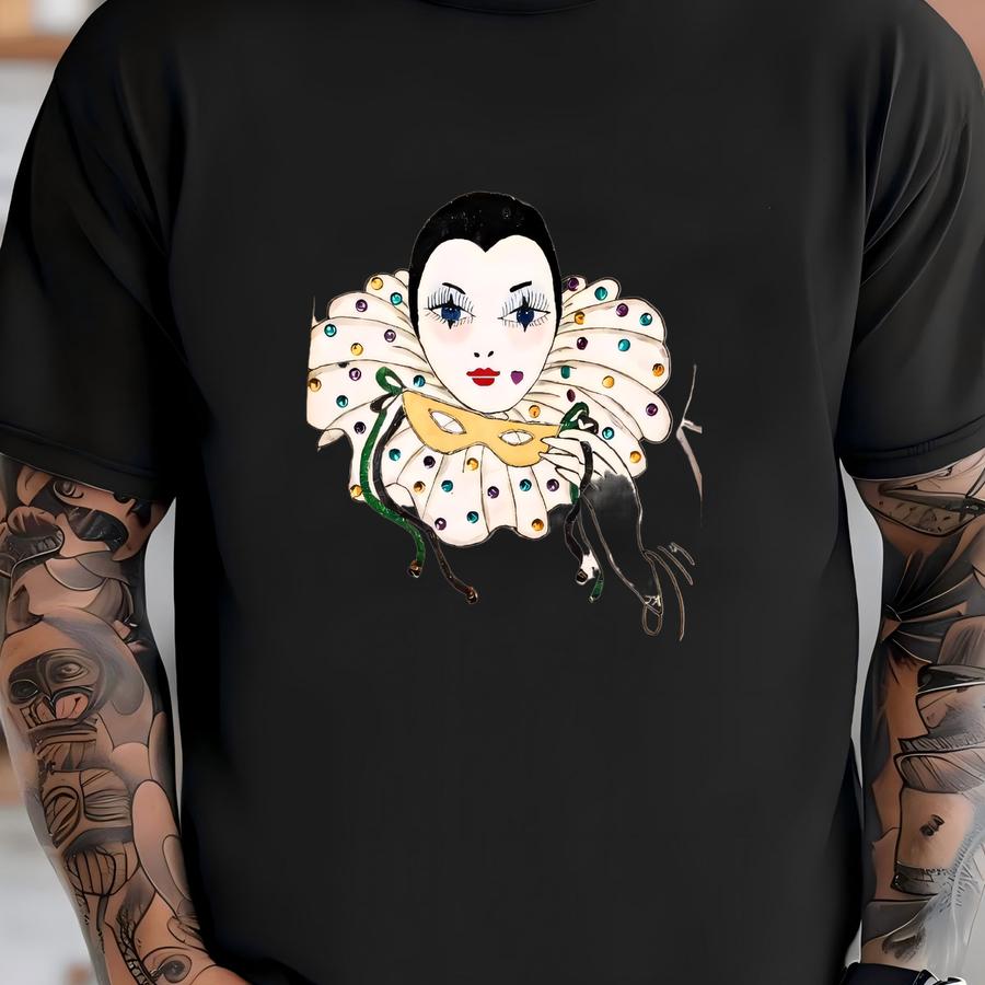 1980s Vintage Mardi Gras Crewneck Sweatshirt | Large | Vintage Mardi Gras Sweatshirt With Jester Face Beading T-shirt