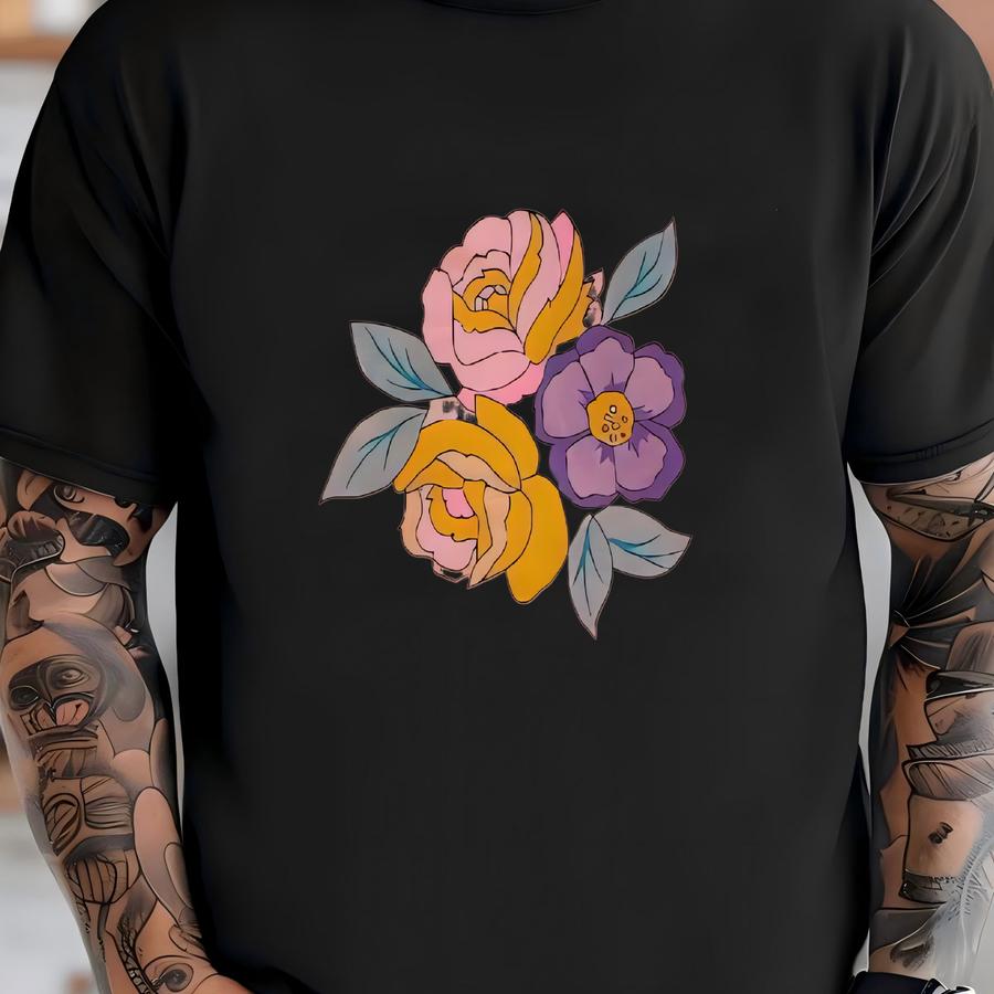 Floral Sweatshirt , Country Life Sweater , Vintage 90s Crewneck , Colorblock Sweatshirt , Yellow , Pink , Purple , Size L , Large T-shirt