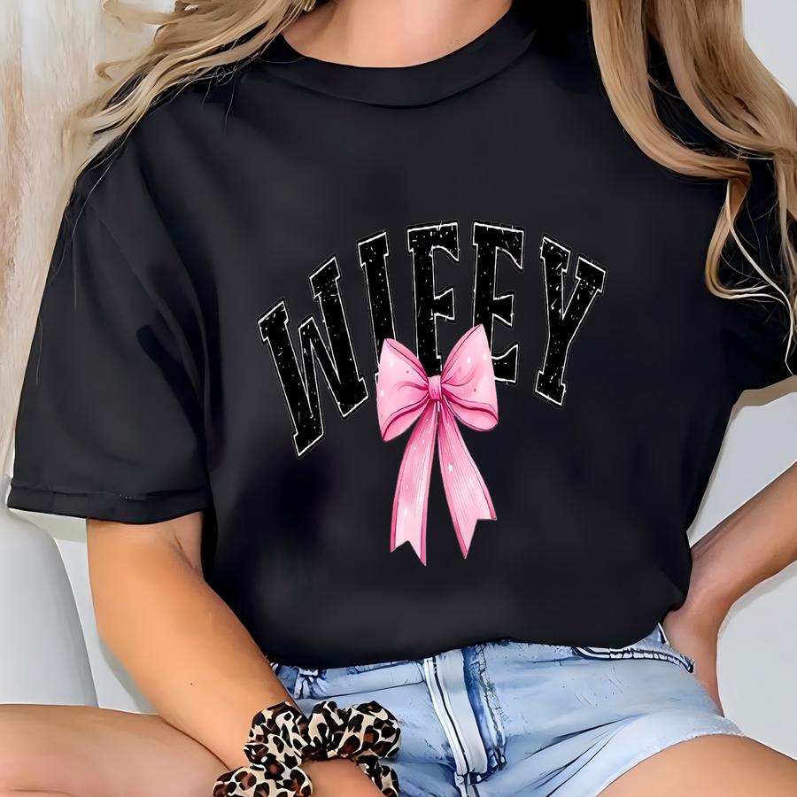 Coquette Wife Pink Bow Sweatshirt Hoodie, Coquette Wifey Sweatshirt, Coquette Pink Bow Wife Hoodie, Wife Coquette Hoodie, Wife Tee T-shirt