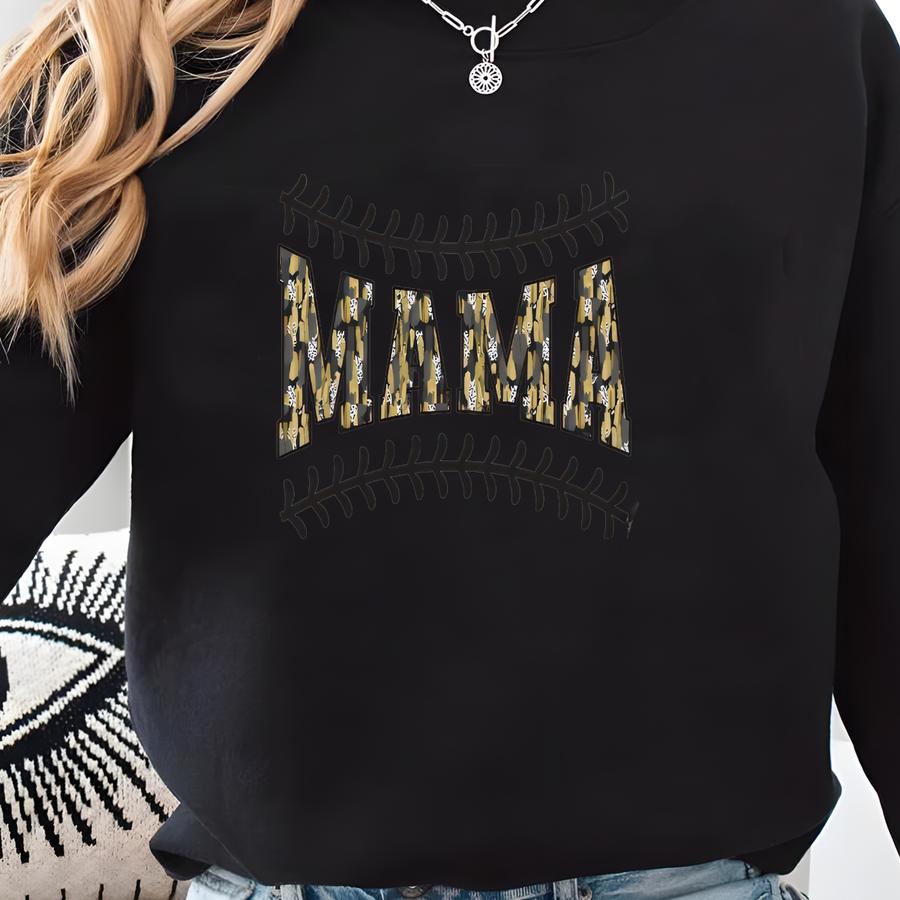 Personalized Baseball Mom Sweatshirt With Black And Gold Brushstroke Pattern And Name On Sve, Custom Baseball Mama Sweater, Mom Gift Sweatshirt