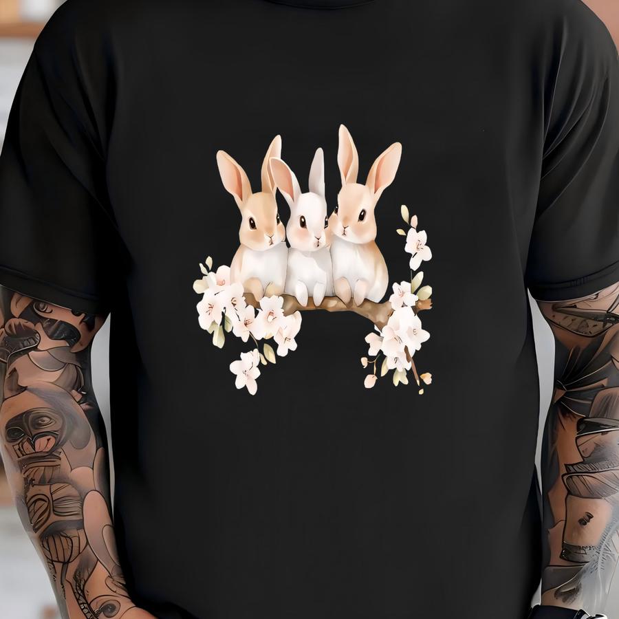 Easter Tee, Easter Bunnies On A Limb, Cute Rabbits On A Limb Design, Premium Unisex Shirt, 7 Color Choices, 3x Easter, 4x Easter, Plus Sizes T-shirt