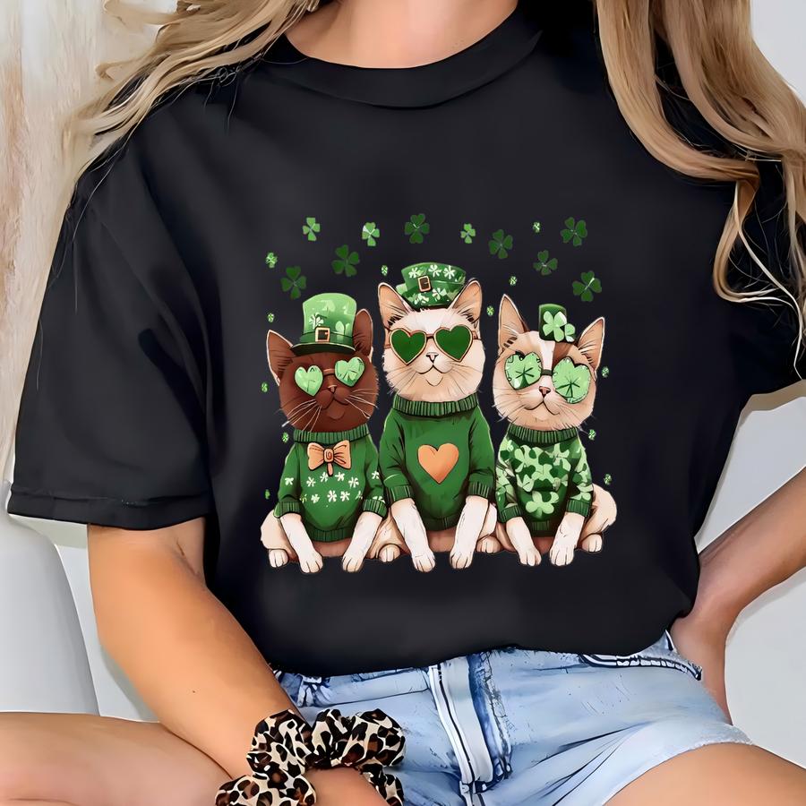 Cats St Patricks Day Sweatshirt, Funny Cats Shirt, Cat Mom Shirt, Patricks Day Shirt, Shamrock Cats Shirt, St Patty's Day,gift For Cat Lover T-shirt