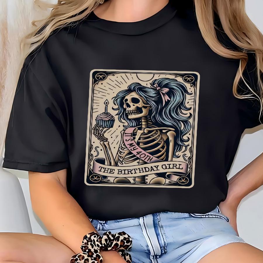 40th Birthday Gift For Her, ® 40th Birthday Tarot Card Tank Top, Funny Skeleton Birthday Celebration Tee, 40th B-day Gift T-shirt