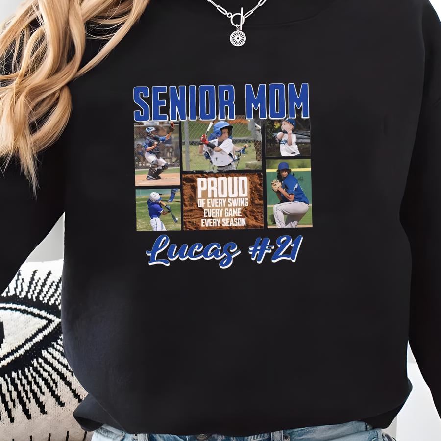 Senior Baseball Or Softball Mom Or Dad Custom Photo Collage Shirt, Personalized Baseball Or Softball Family Tees For Senior Night, Game Day Sweatshirt