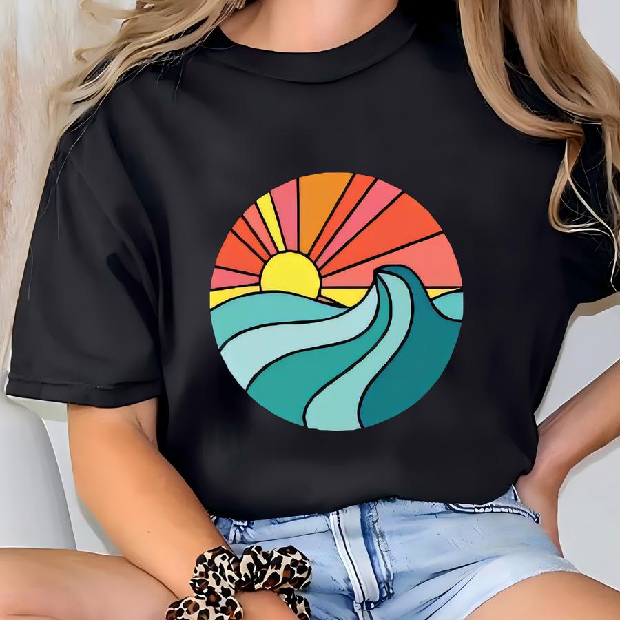 Waves Sunset Tank Top: Retro Surf Style, Beach Vibes T-shirt