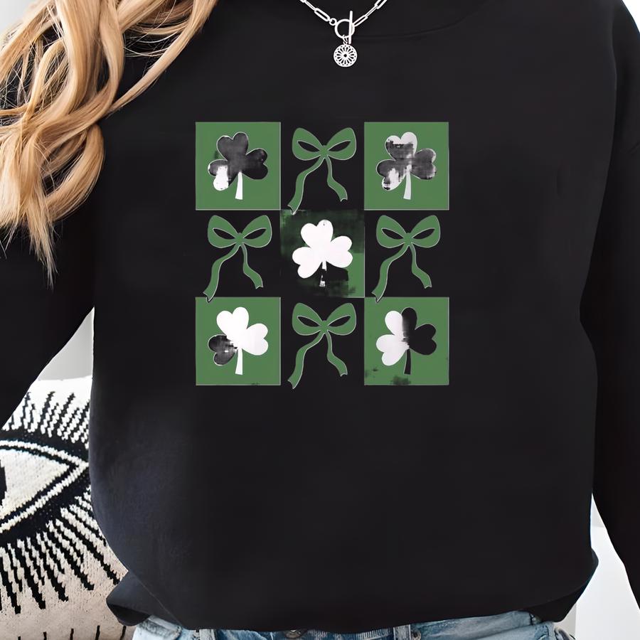 Retro Checkered St Patrick's Day Shirt,coquette St Patty's Day Shirt,lucky Shamrock Tshirt, St Patricks Coquette Tee,irish Lucky Charm Shirt Sweatshirt