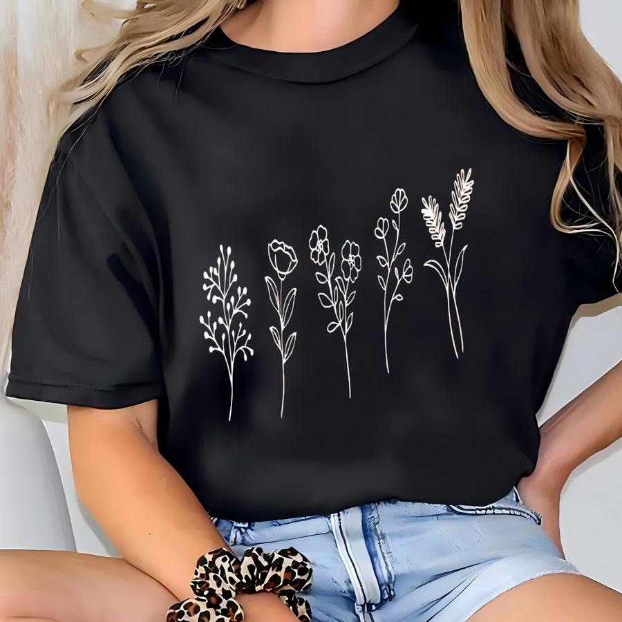 Wildflower Shirt, Floral Cottagecore Shirt, Botanical Shirt, Flower Shirt, Wildflower Shirt, Lineart Flower Tee,  T-shirt