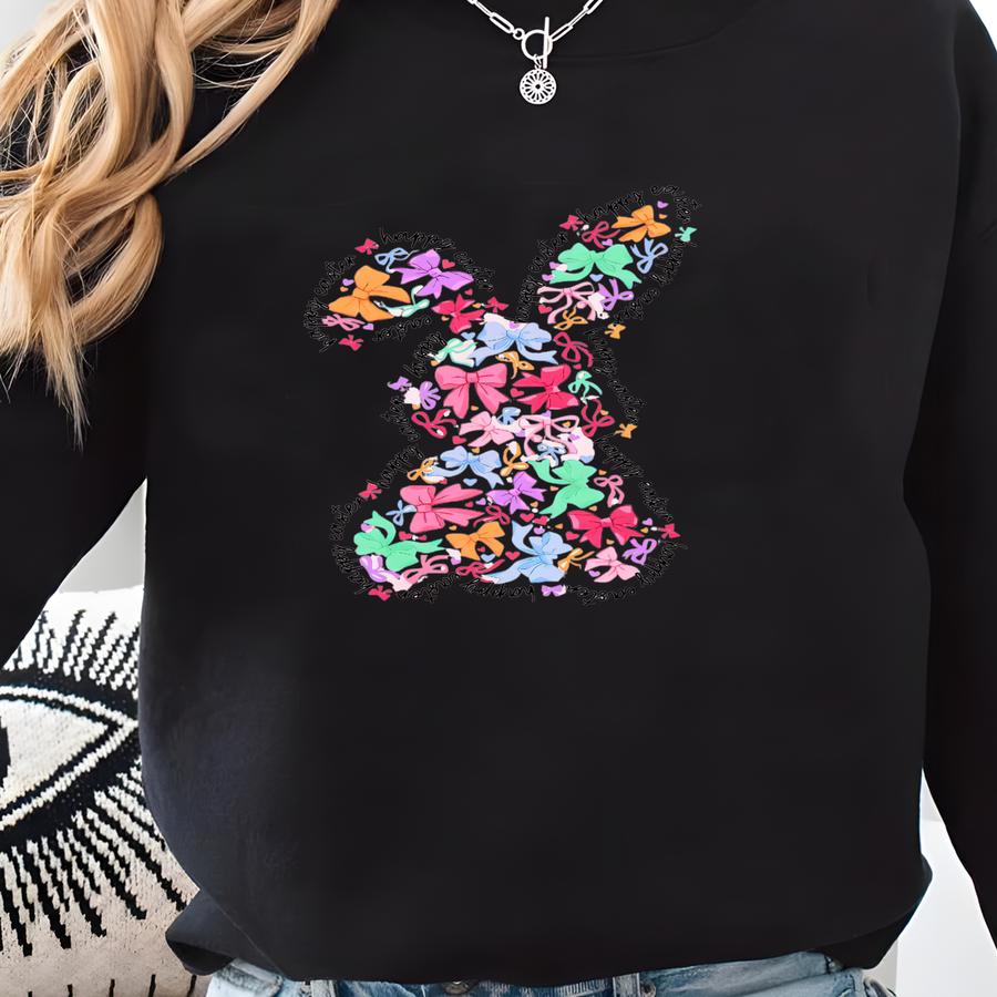 Coquette Easter Shirt, Happy Easter Day Gift, Easter Coquette Bow Bunny Shirt, Cute Bunny Shirt, Girls Easter Shirt, Pink Bow Easter Shirt Sweatshirt