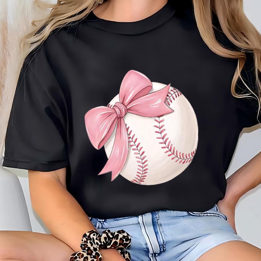 Coquette Baseball Women Sweatshirt Hoodie, Baseball Pink Bow Tee, Baseball Mom Sweater, Baseball Game Day Sweatshirt, Baseball Season Hoodie T-shirt