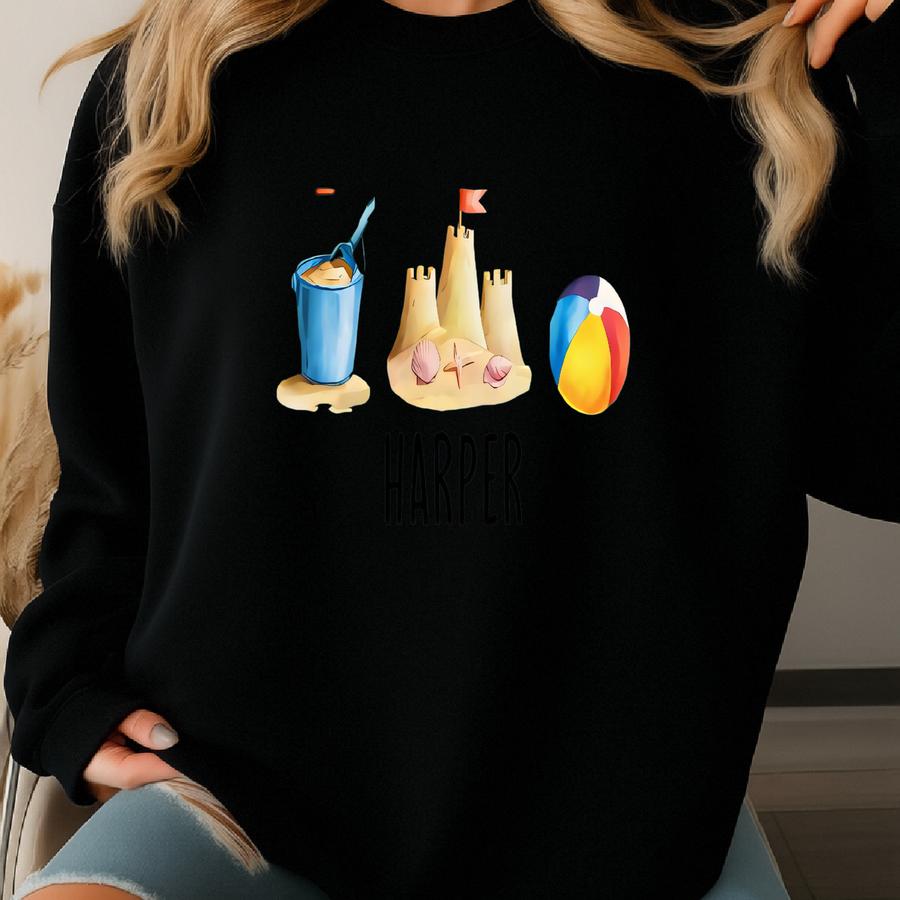 Personalized Sandcastle Baby Romper Short Sves, Summer Beach Romper, Beach Vacation Bodysuit, Custom Summer Boy Romper Sweatshirt