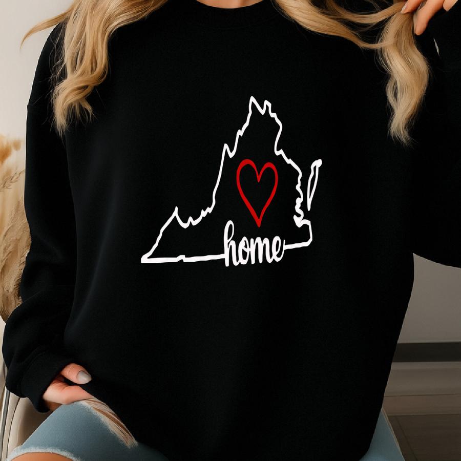 Virginia Crewneck Sweatshirt, State Outline With Heart Design, Minimalist East Pride Sweater, Cozy Home State Gift Sweatshirt