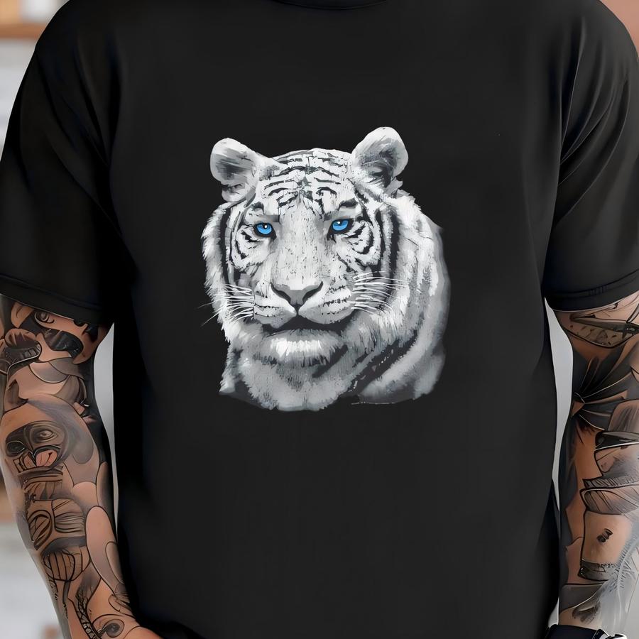 Vintage White Tiger Graphic Hoodie Black 90s Y2k Animal Print Small T-shirt