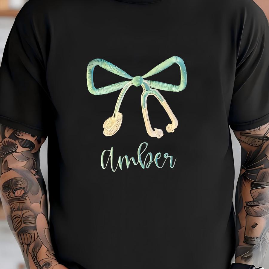 Custom Nurse Jacket: Bow Stethoscope Design, Personalized Rn Gift T-shirt
