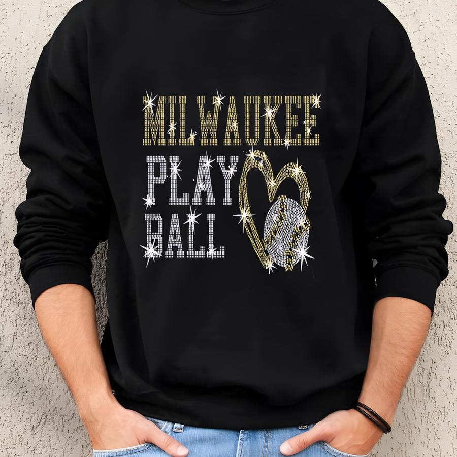 Milwaukee Rhinestone Baseball Shirt: Game Day Chic Unisex Tee Sweatshirt