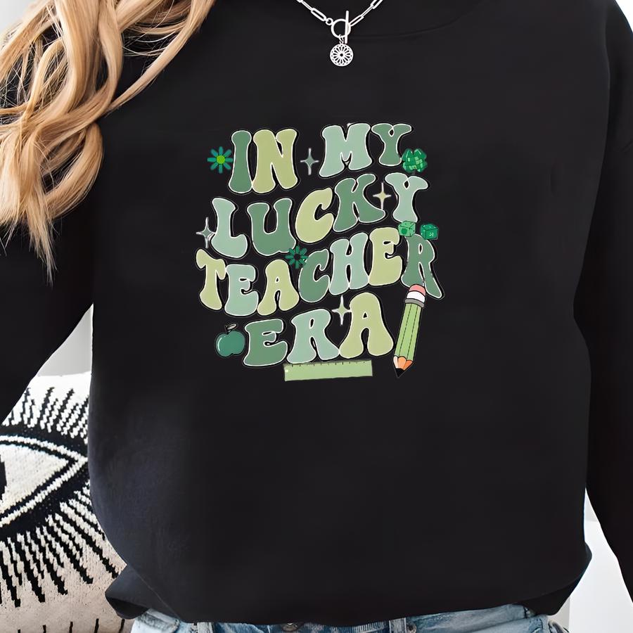 Custom In My Lucky Teacher Era St. Patrick's Day Shirt, Personalized Lucky Teacher T-shirt, Shamrocks Bows Tee, Best Gift For Teacher Sweatshirt