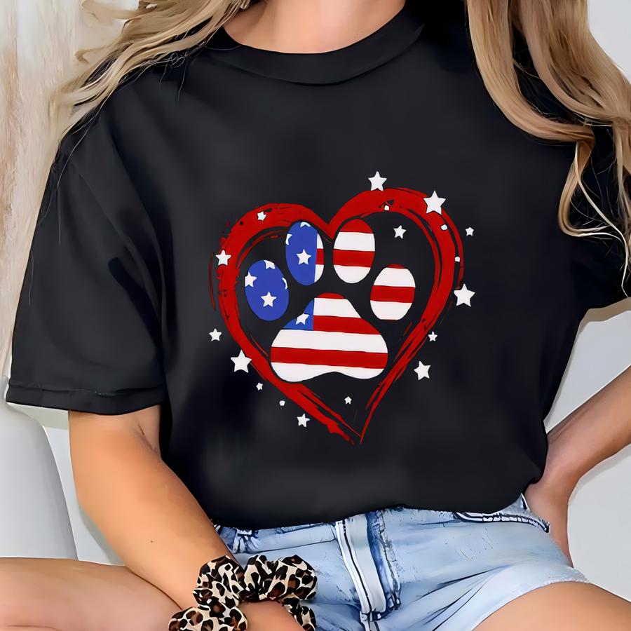 ® American Flag Paw Print Shirt, Dog Lover Shirt, Patriotic Paw Print Shirt, National Pet Day Shirts, Veterinarian Shirts T-shirt