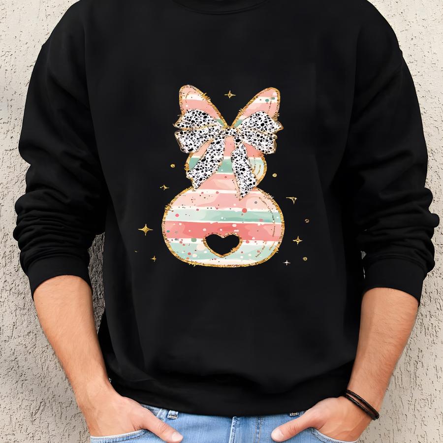 Cute Bunny T-shirt, Glitter-effected Bunny Shirt, Easter Coquette Bow Shirt, Gift For Bunny Lover, Cotton Tail Bunny Tee, Rabbit Lover Shirt Sweatshirt