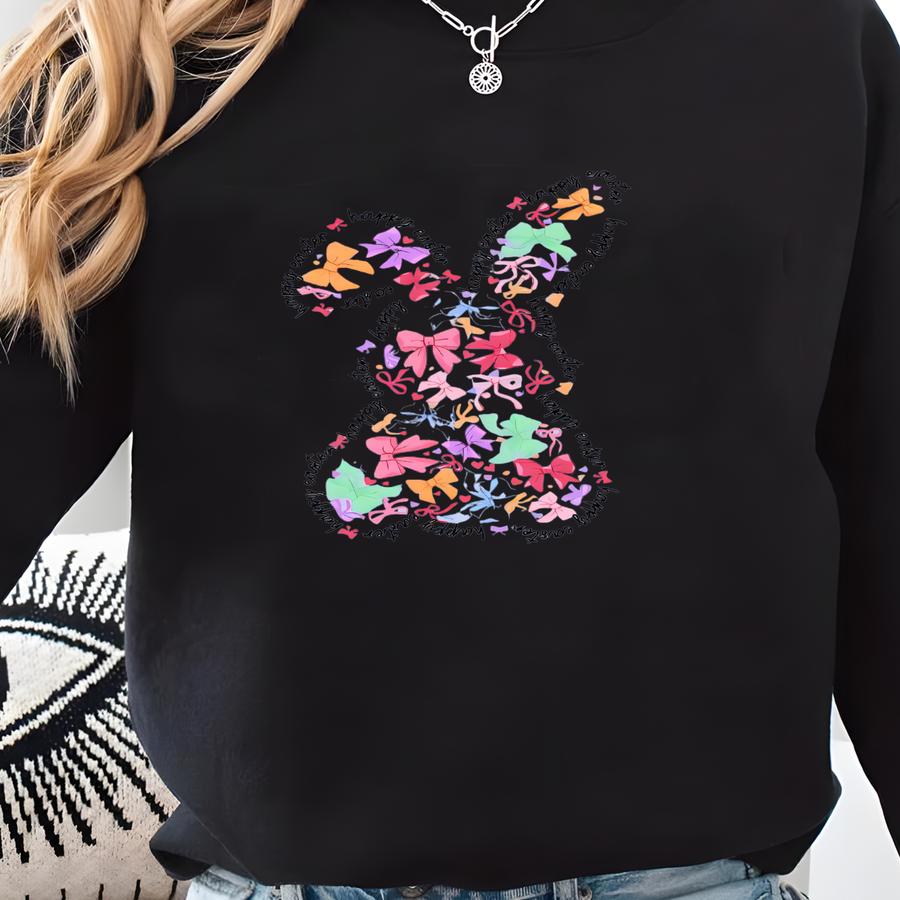 Happy Easter Day T-shirt, Coquette Bow Shirt, Coquette Bow Bunny Shirt, Easter Day Two-sided Shirt, Pink Bow Easter Shirt Sweatshirt