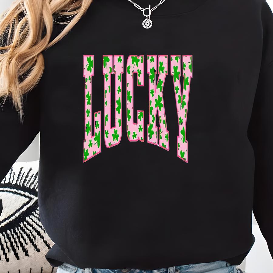 Lucky St. Patrick's Day Shamrock Sweatshirt, Cute St Pattys Day Sweatshirt, Pink/green Shamrocks Sweatshirt/ T-shirt Lucky Shamrock Shirt Sweatshirt