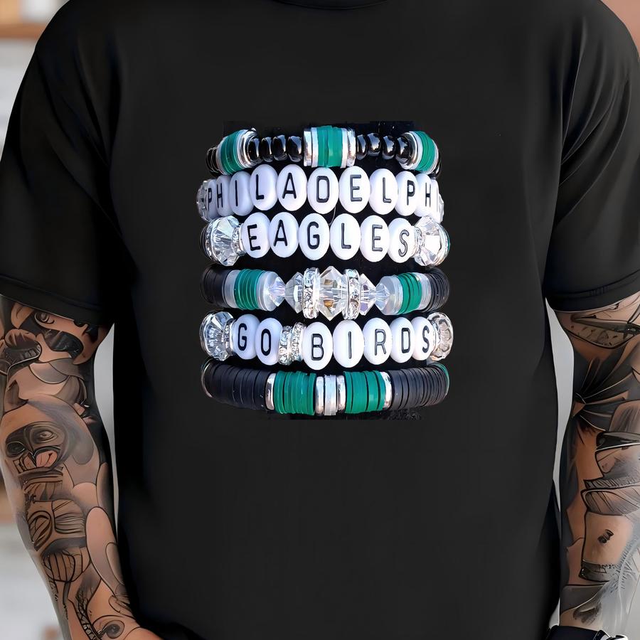 Entire Stack Heishi Stacking Friendship Inspired Bracelets Gameday Team Gift Jewelry T-shirt
