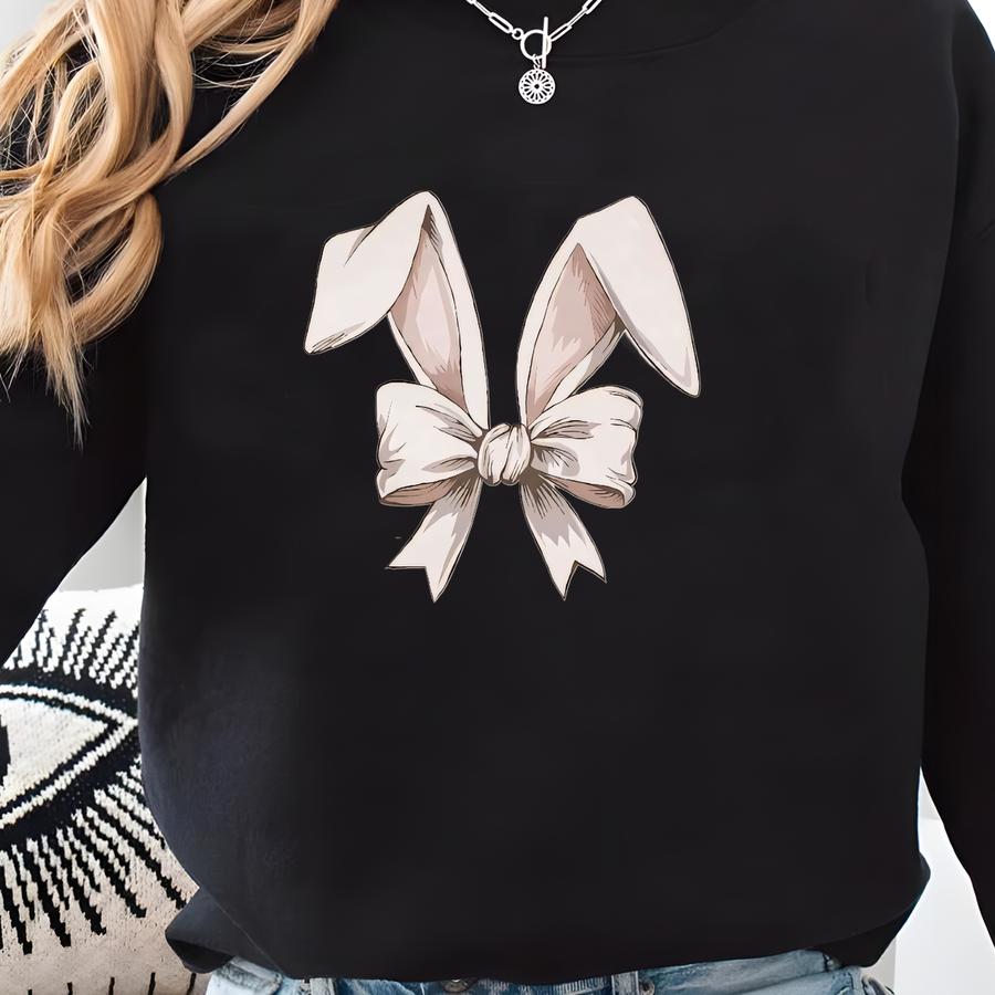 Bunny Sweatshirt, Coquette Easter Shirt, Cute Easter Sweatshirt, Easter Bow Crewneck, Easter Bunny Sweater Sweatshirt