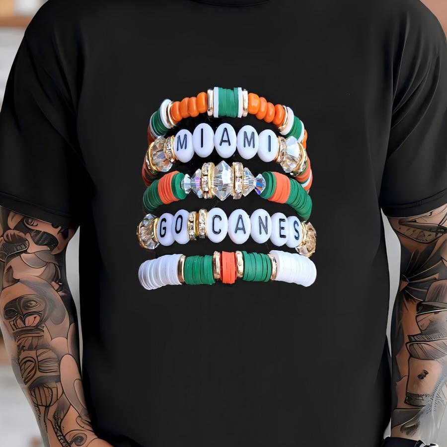 Entire Stack Miami Hurricanes Inspired Heishi Stacking Bracelets T-shirt