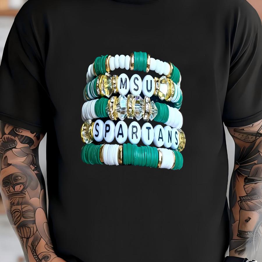 Entire Stack Michigan State Inspired Heishi Stacking Bracelets Msu Spartans Gameday Jewelry T-shirt