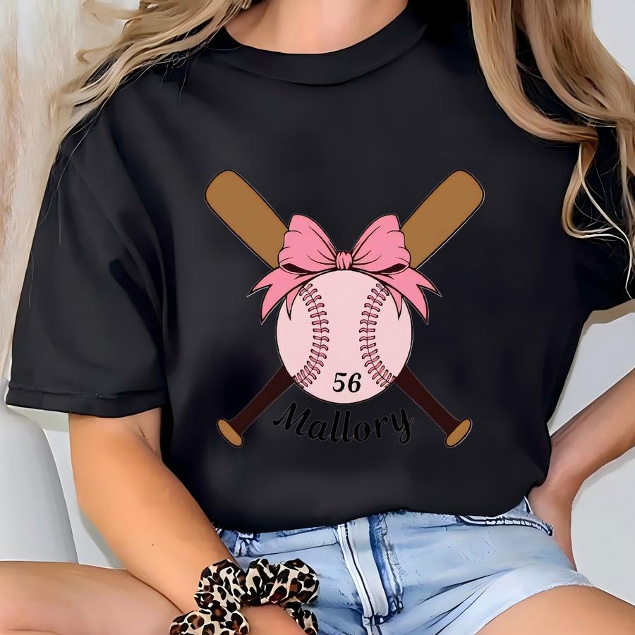 Mom Gift, Custom Name Number Softball Mom Shirt, Shirt For Mom, Mothers Day Hoodie, Softball Game Day Shirt For Women, Pink Baseball Shirt T-shirt