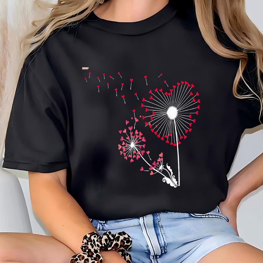 Dandelion Heart Shirt, Valentine Tee,wildflower Shirt,dandelion Shirt Valentines Day,valentine Flower Shirt,lovers Shirt,gift For Valentines T-shirt