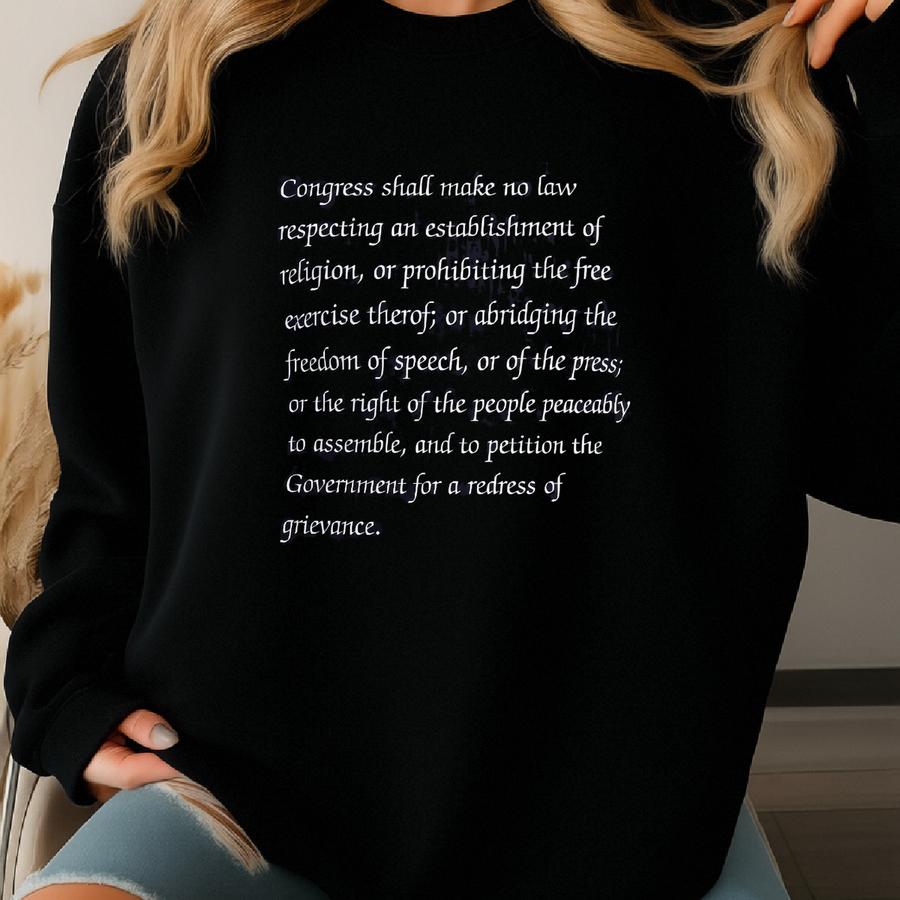 1st Amendment Long Sved Tee, Freedom Of Religion, Speech, Press, Right To Assemble, Peon Government, Unisex Lightweight Long Sve Sweatshirt