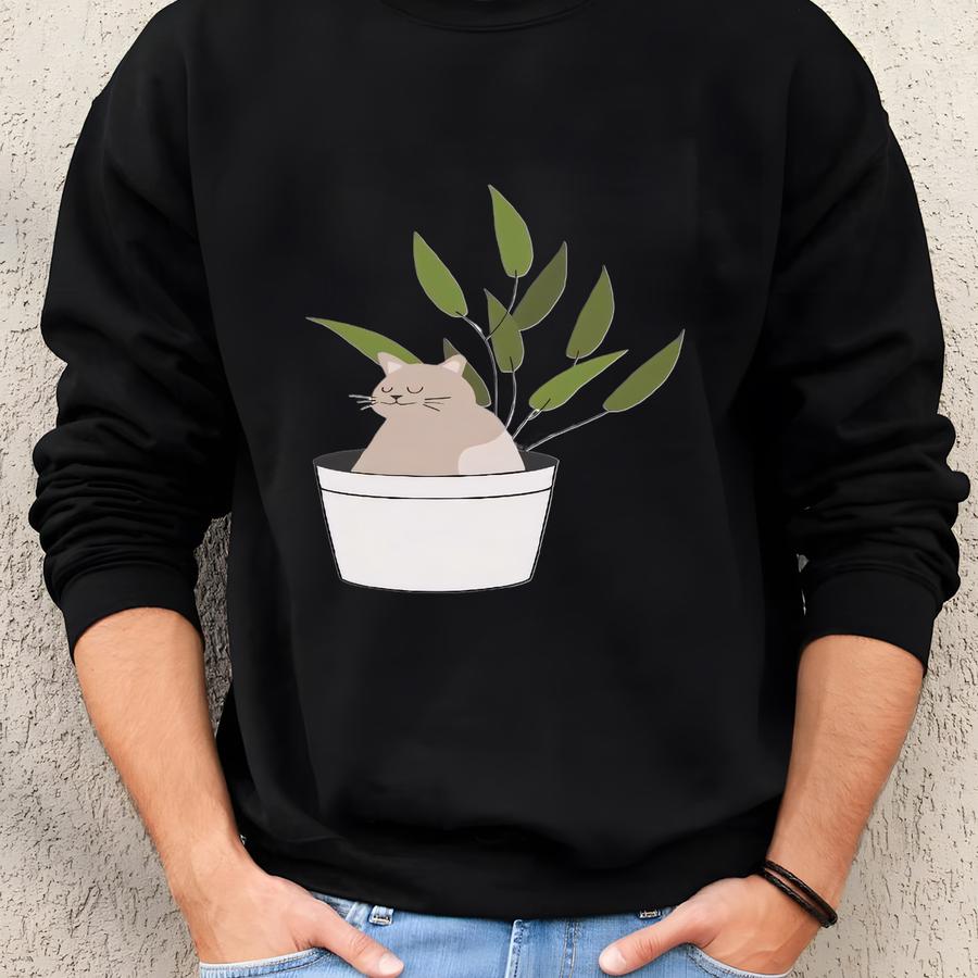 Cat In Plant Graphic Tee: Funny Cat Lover Shirt Sweatshirt