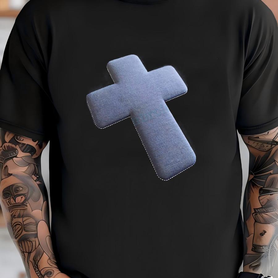 Cross Embossed Puff Y Design - Christian Design - Embossed Outline - Jesus Y - Embossed Machine Y Design T-shirt