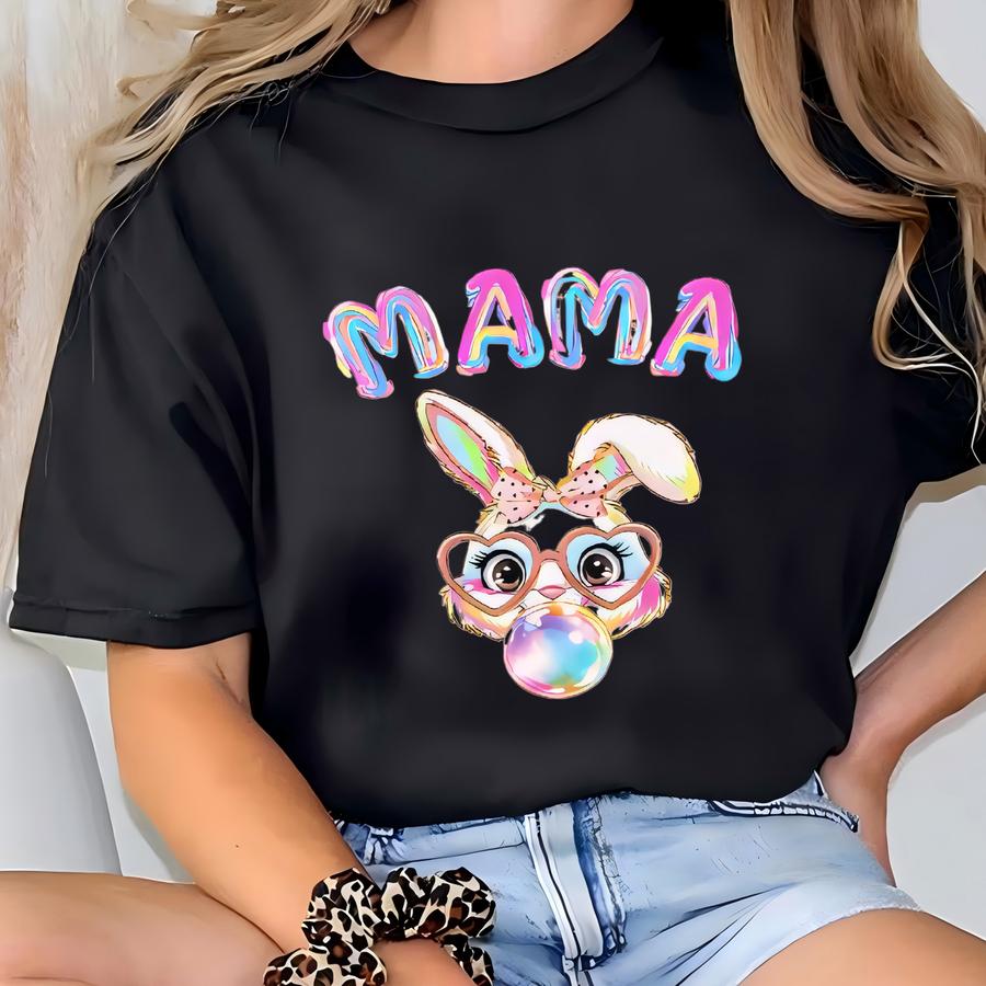 Mommy And Me Easter Shirt, Personalized Easter Bunny Tshirt, Mommy Mini Bunny Blowing Bubbles, Brushstroke Easter Tee Hoodie For Daughter T-shirt