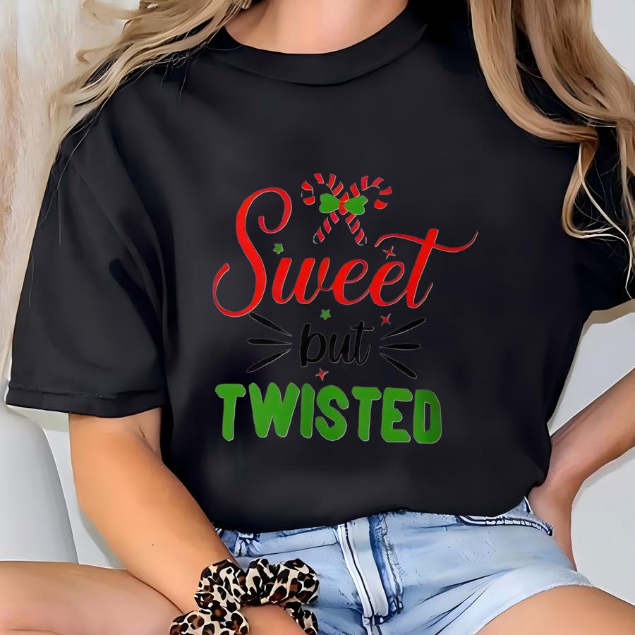 Sweet But Twisted T Shirt, Funny Holiday Gift Tee, Holidays, Christmas, Sarcastic, Sarcasm, Women’s Relaxed V-neck Hoodie T-shirt