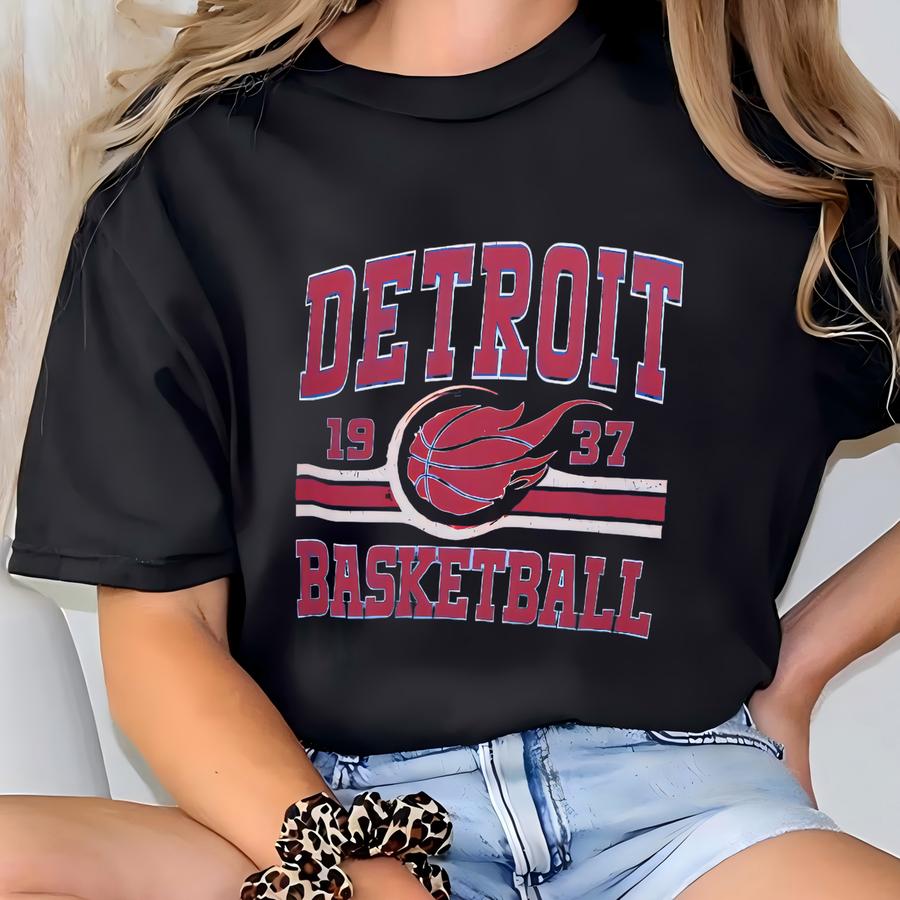 Custom Retro Detroit Basketball Hoodie, Personalized Detroit Game Day Sweatshirt, Detroit Basketball Gifts, Vintage 80s Style Shirts T-shirt