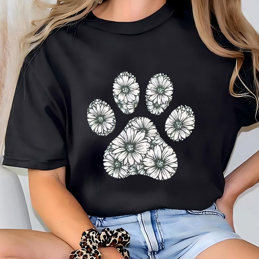 Flower Paw Sweatshirt, Animal Sweatshirt, Pet Owner Gift, Dog Lover Hoodie, Cat Hoodie, Floral Sweatshirt T-shirt