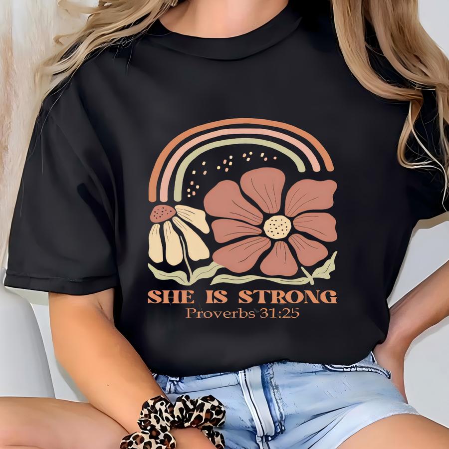 Christian Shirt For Women, Cute Faith Hoodie, Inspirational Gift, Religious Apparel, Christian Wear, She Is Strong T-shirt