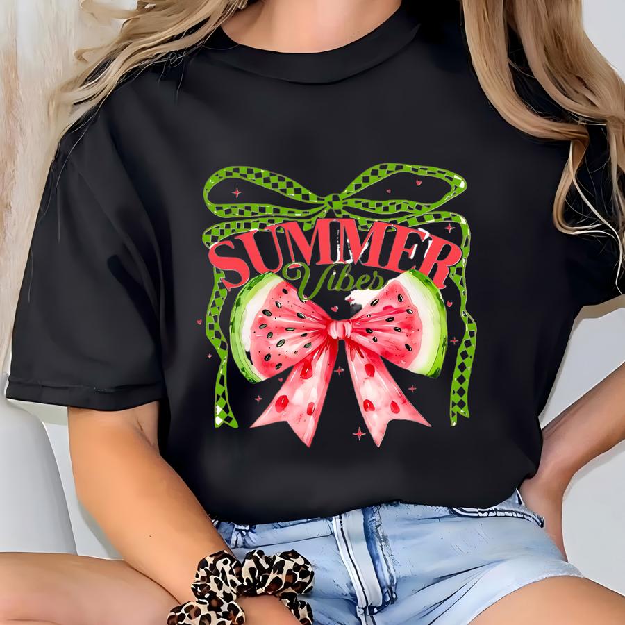 Summer Watermelon Coquette Hoodie, Watermelon Tee, Gift For Her, Cute Shirt, Tee, Cool Shirt, Fun Shirt, Graphic Crewneck T-shirt