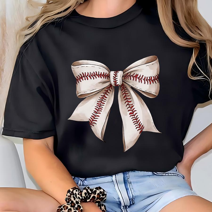 Vintage Baseball Bow Hoodie, Bow Baseball Hoodie, Coquette Baseball Shirt, Mama Baseball Shirt, Game Day Baseball Sweatshirt, T-mom Shirt T-shirt