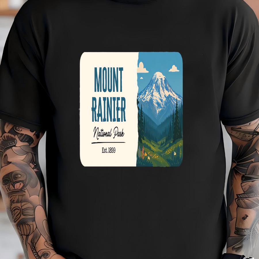 Mount Rainier National Park Sticker, Modern Flat Poster Style Design, National Park Vinyl Decal For Water Bottles, Laptops Washington T-shirt