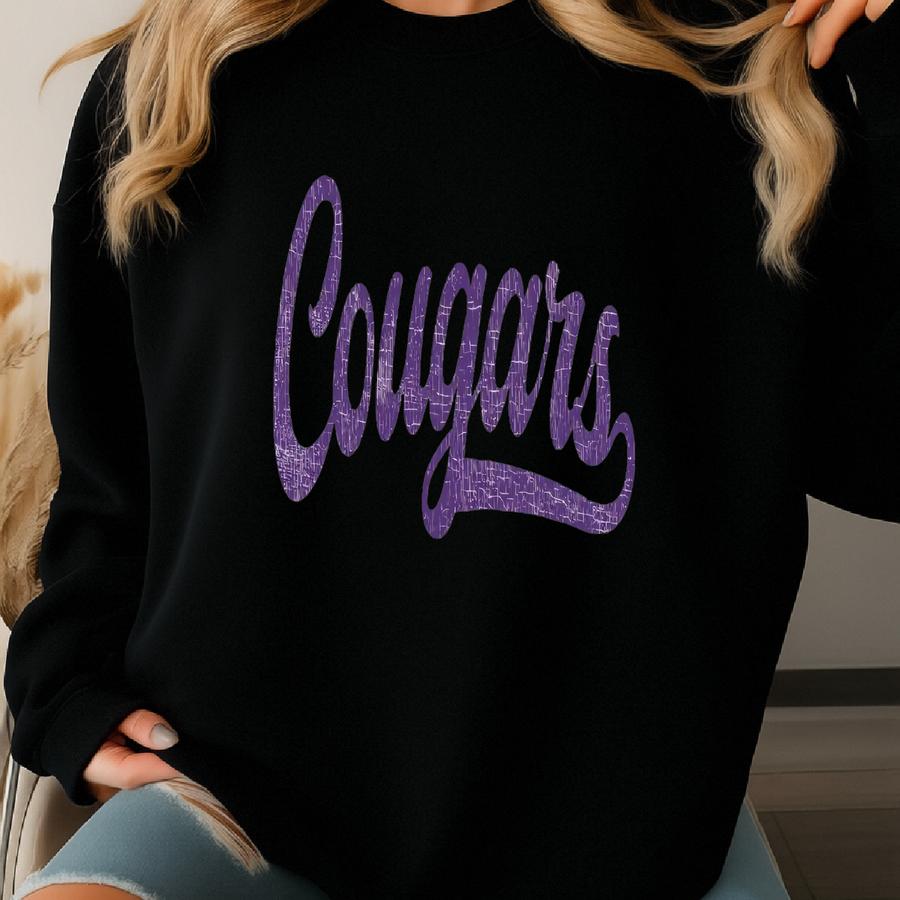 Purple Cougars Sweatshirt Vintage Cougars Sweatshirt Cougars Crewneck Cougars Game Day Cougars Spirit Wear Lavender Sweatshirt