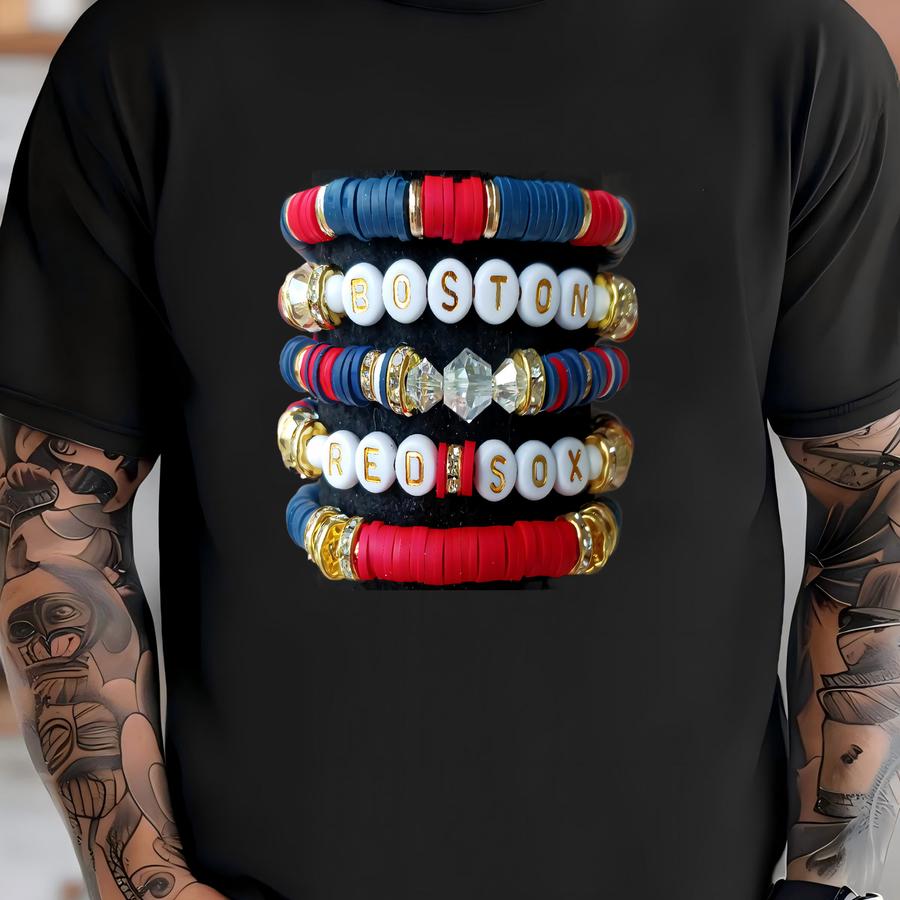 Boston Red Sox Heishi Bracelet Stack: Mlb Baseball Gameday Jewelry T-shirt