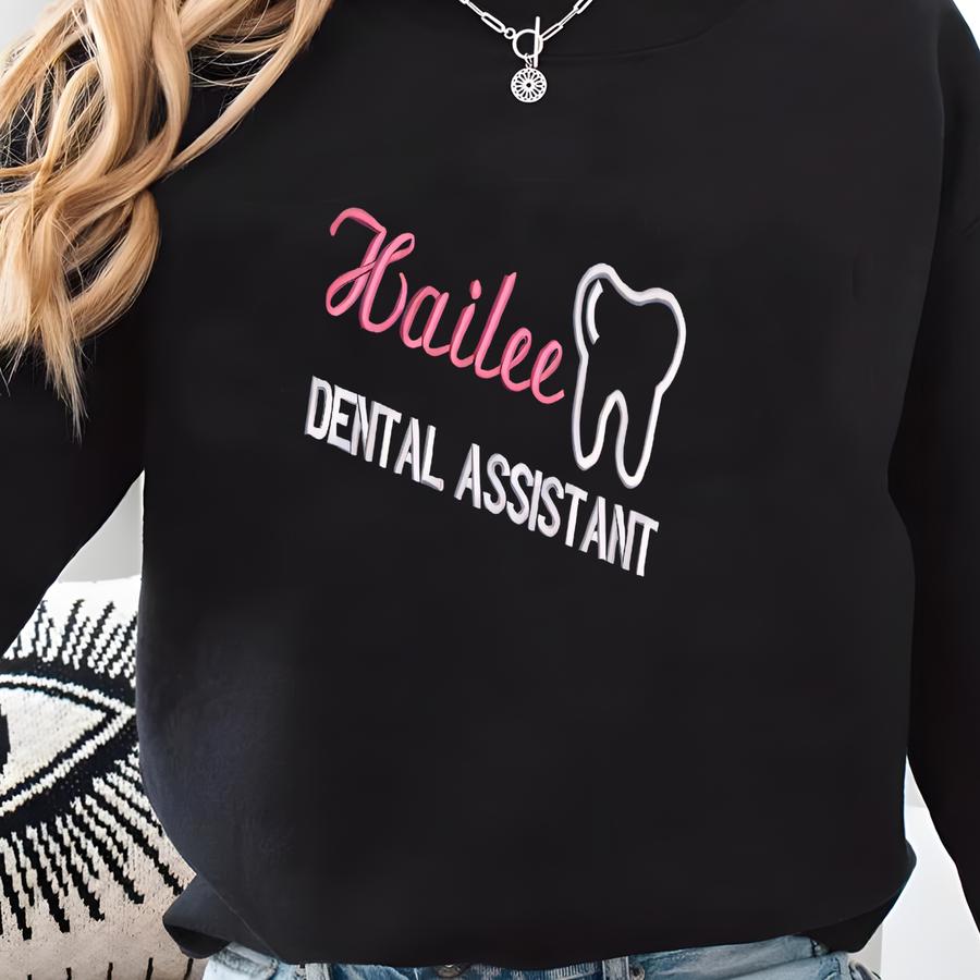 Custom Dental Assistant Quarter Zip Sweatshirt With Name Y, Personalized Gift For Hygienist Or Dental Staff, Cute Workwear Top Sweatshirt
