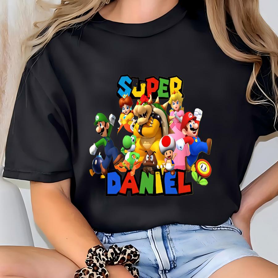 Custom Super Mario Backpack - Mario, Peach, Bowser, Luigi Drawstring Backpack - Birthday Party Favor - Mario Bros Kids Birthday Gift T-shirt