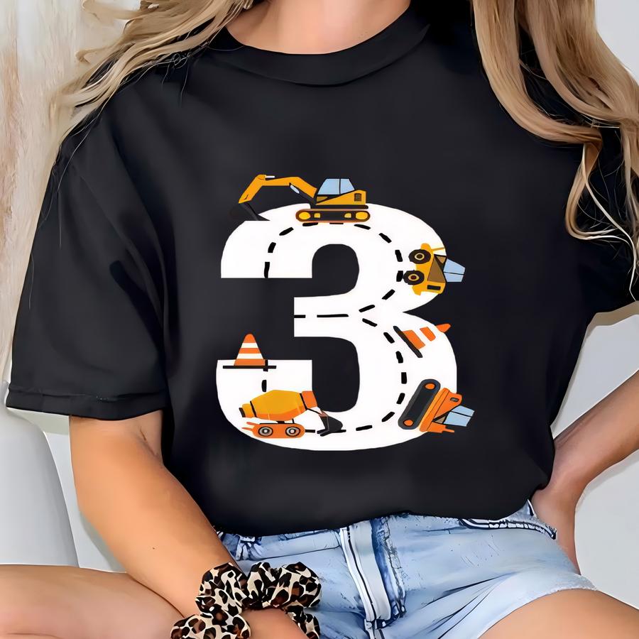 Custom Years Birthday Boy Sweatshirt, Construction Excavator Hoodie, Construction Party Sweatshirts, Toddler Car Birthday Party Sweatshirt T-shirt