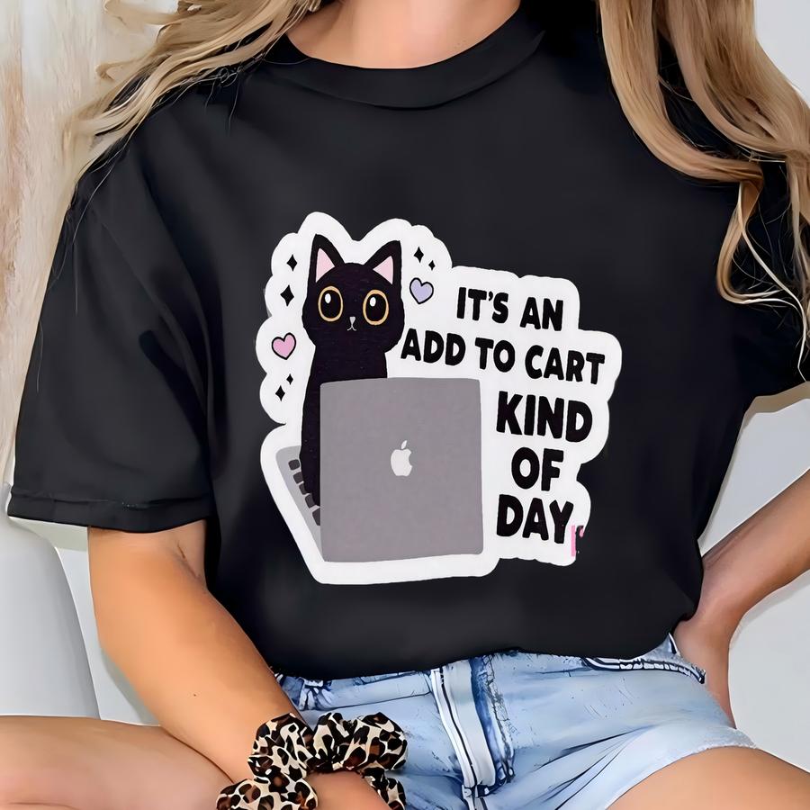 Funny Black Cat Laptop Sticker: Add To Cart Vinyl Decal T-shirt