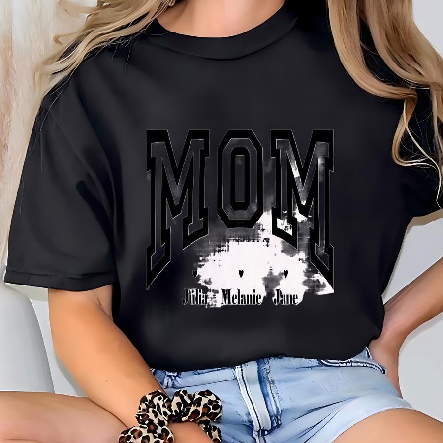 Custom Mama Shirt With Kids Names, Mother's Day Gift Shirt, Custom Kid's Names Mom Shirts, Heart Mama Personalized Shirt T-shirt