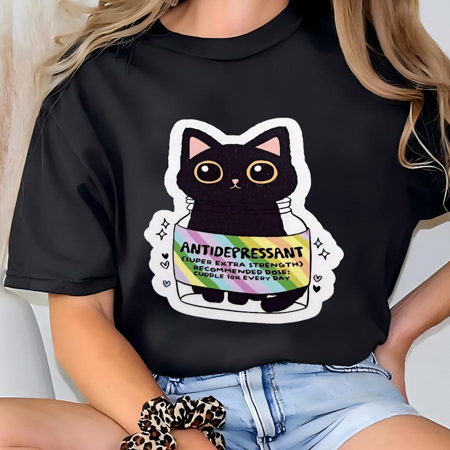 Black Cat Anpressant Sticker: Rainbow Vinyl Decal T-shirt