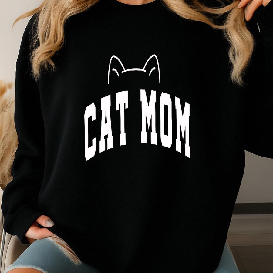 Cat Mom Sweatshirt, Cute Collegiate Sweatshirt Sweatshirt